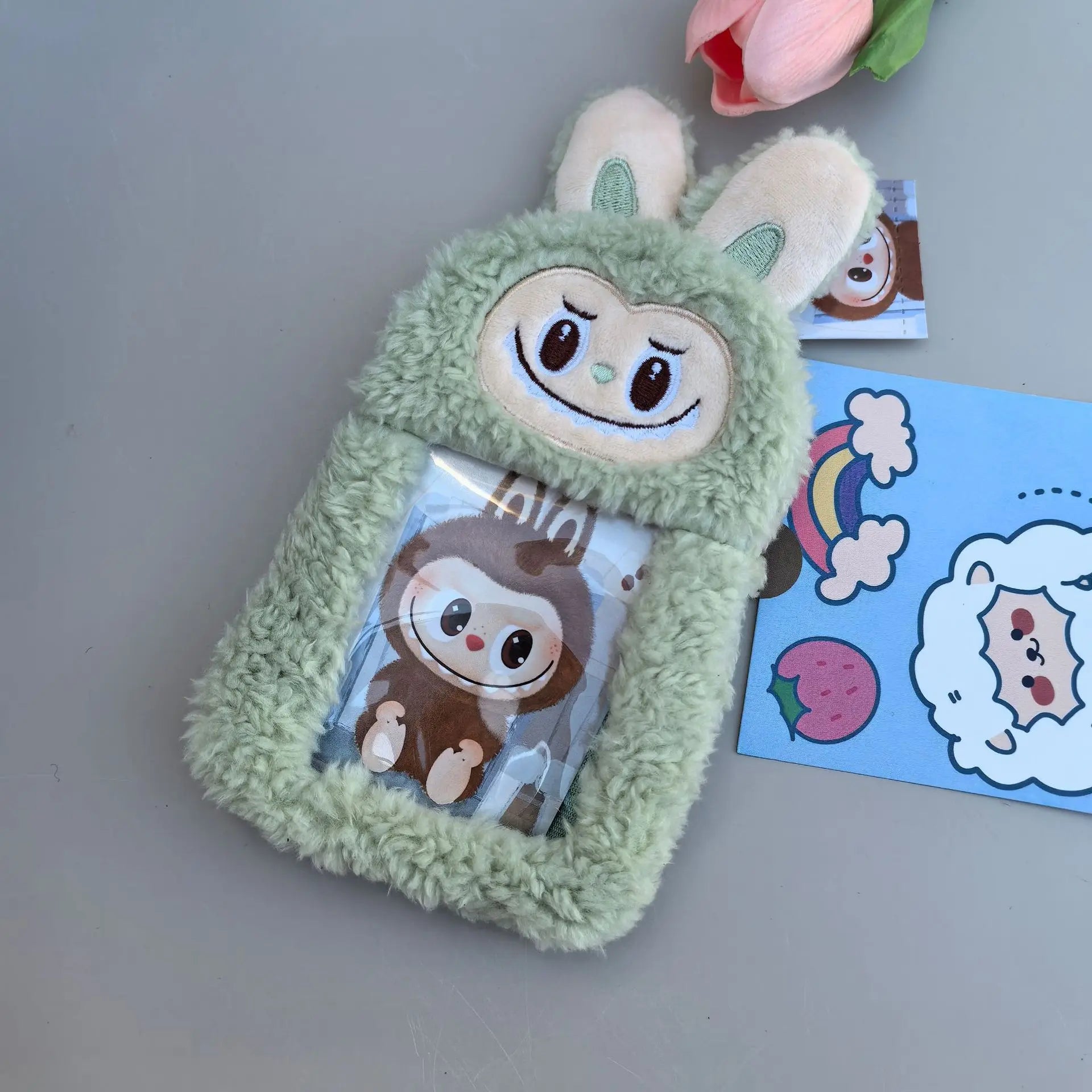 1pc Cartoon Plush Cloth Purse Card Bag Plush Small Wallet Bank Card Storage Bag