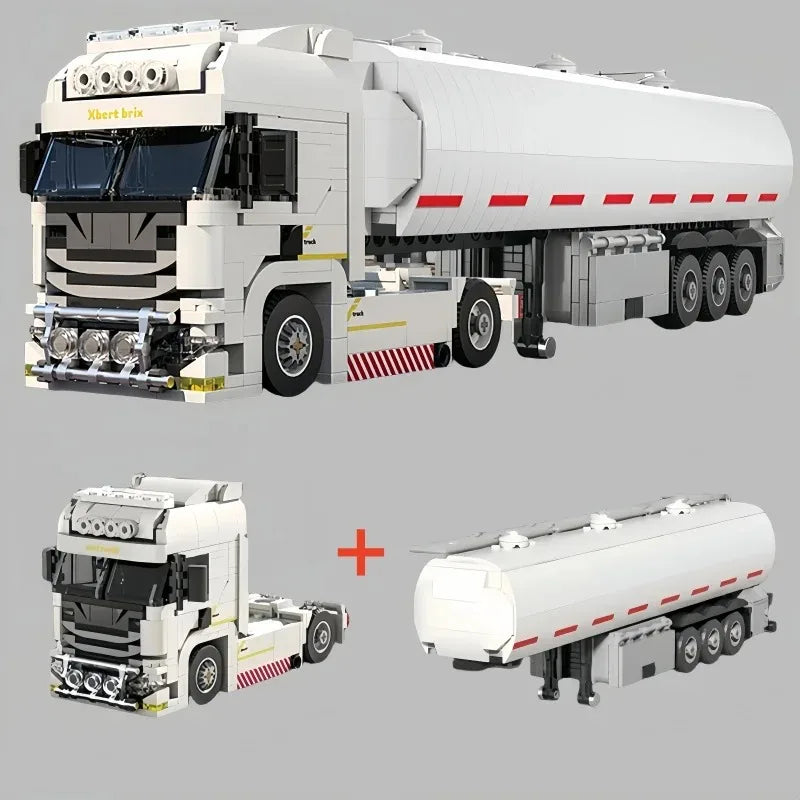 European&American Truck Head Building Blocks MOC Connectable Container Trailer Model Bricks Educational Toys For kids Gifts