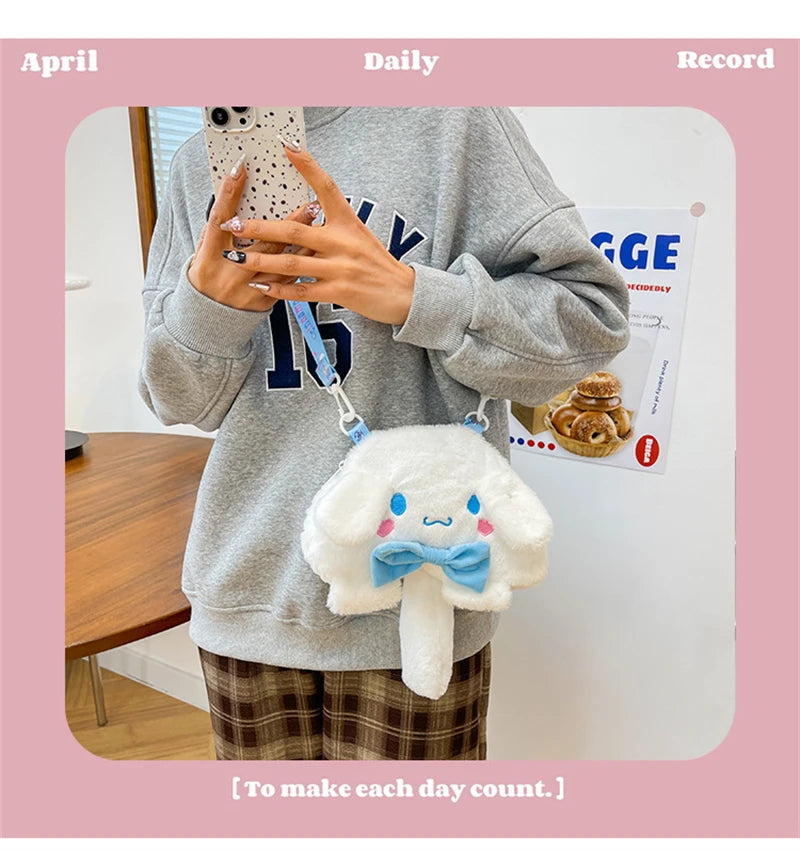 Sanrio Children Stuffed Messenger Bag Cute Cartoon Kuromi Hello Kitty Cinnamoroll Stuffed Single Shoulder Bags Messenger Bags