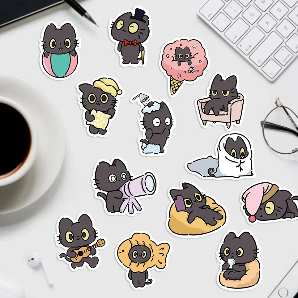 50pcs Naughty Little Black Cat Sticker Graffiti Decoration Laptop Luggage Phone Skateboard Waterproof DIY Sticker