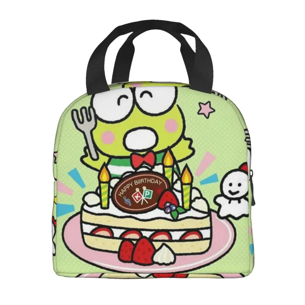 Custom Keroppi Big-eyed Frog Insulated Lunch Tote Bag for Women Portable Thermal Cooler Bento Box School