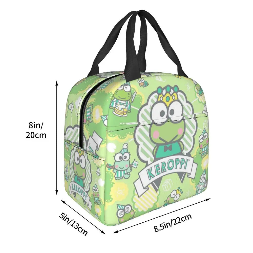 Custom Keroppi Big-eyed Frog Insulated Lunch Tote Bag for Women Portable Thermal Cooler Bento Box School