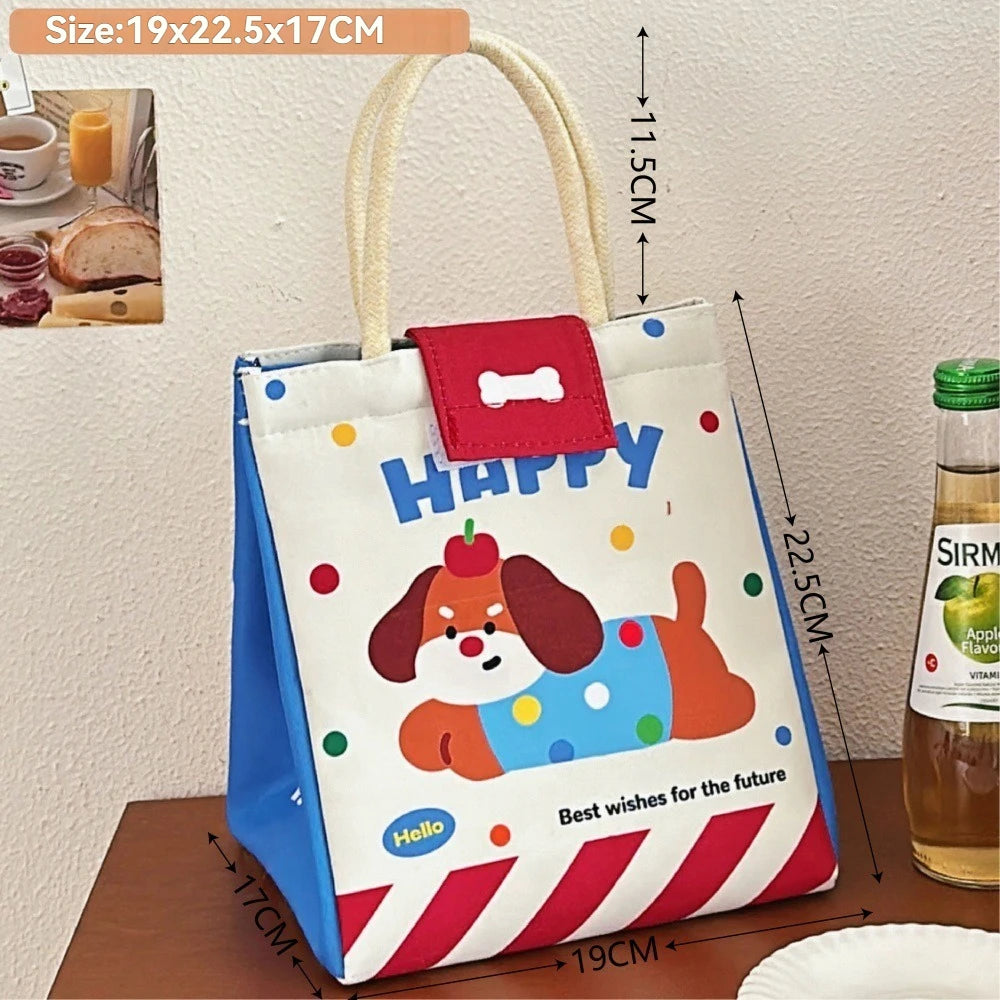 Cute Bento Bag For Office Workers Large Capacity Tote Bag Cartoon Insulated Fresh-Keeping Bag Student Lunch Box Bag
