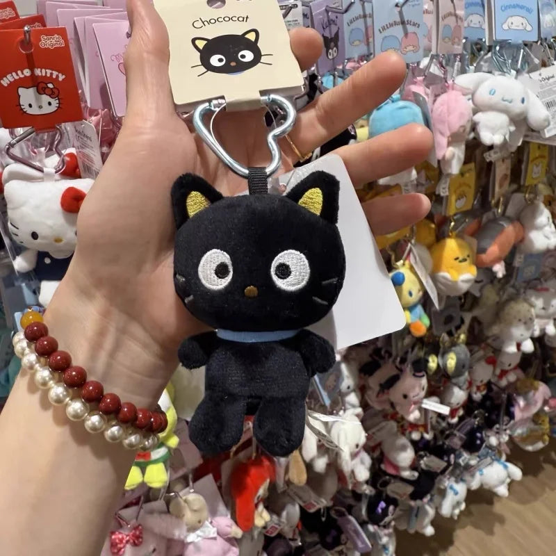 Kawaii Sanrio Choco Plush Doll Keychain Anime cute Black Cat Bag Accessories heart buckle Chococat Stuffed Animals Small Gift