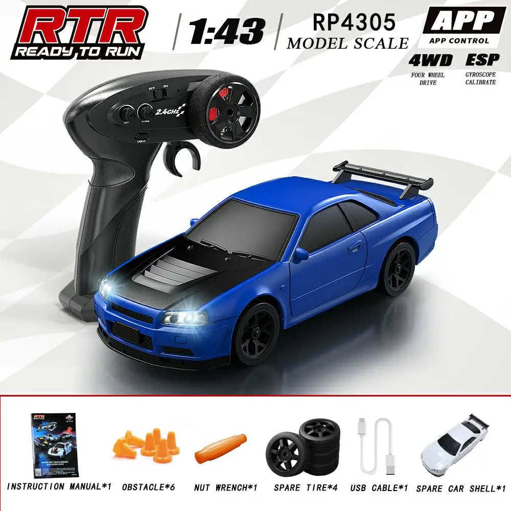 HBToys 1:43 Scale RC Car Simulation Racing Model Dual-Body Dual-Tire Version 2.4G 4WD ESP Gyro Drift Car for Toy Hobbies