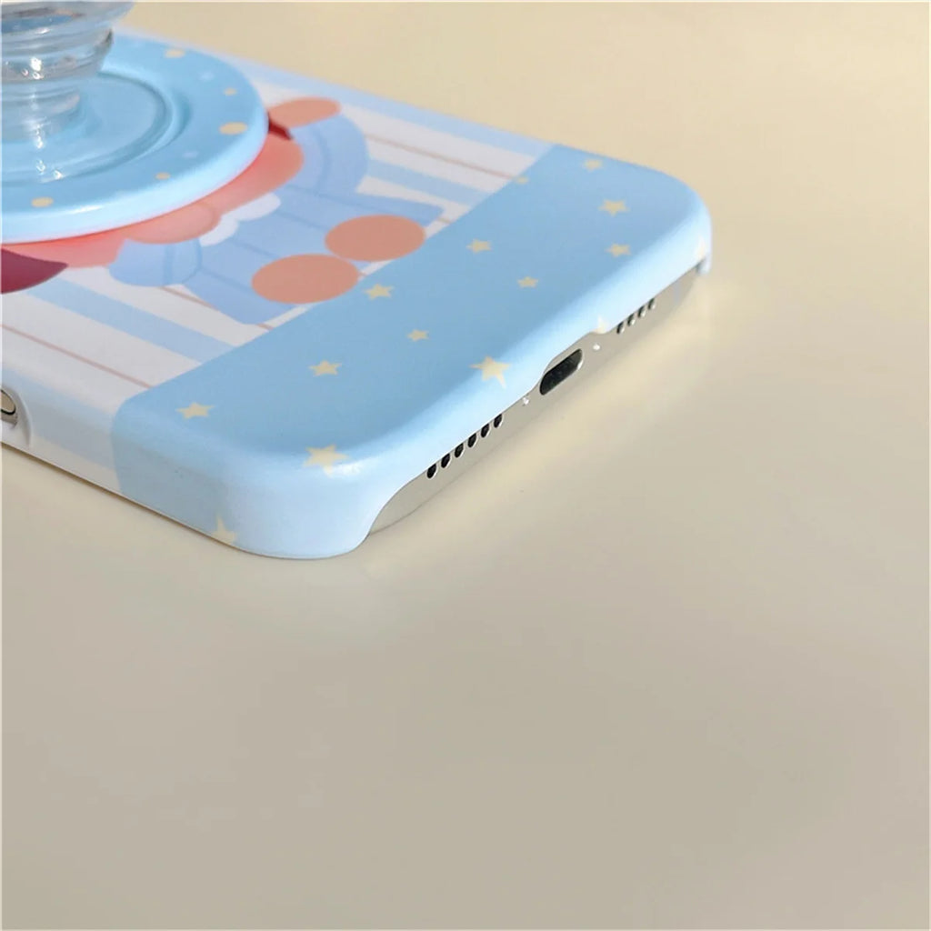 Korean Blue Stripe Cute Girl Magnetic Phone Case For iPhone 16 Pro 15 14 13 Pro Max Cover with Stand Case For Magsafe