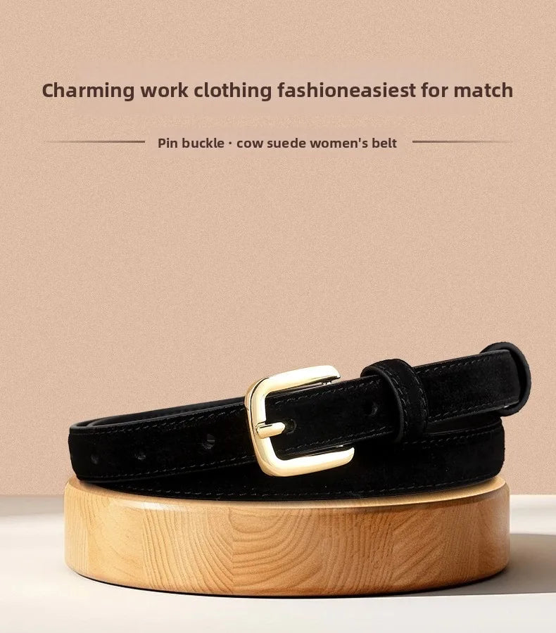 Women Luxury Design Suede Leather Belt Casual Versatile Business Waist Strap Trendy Trouser Dress Belts Gifts