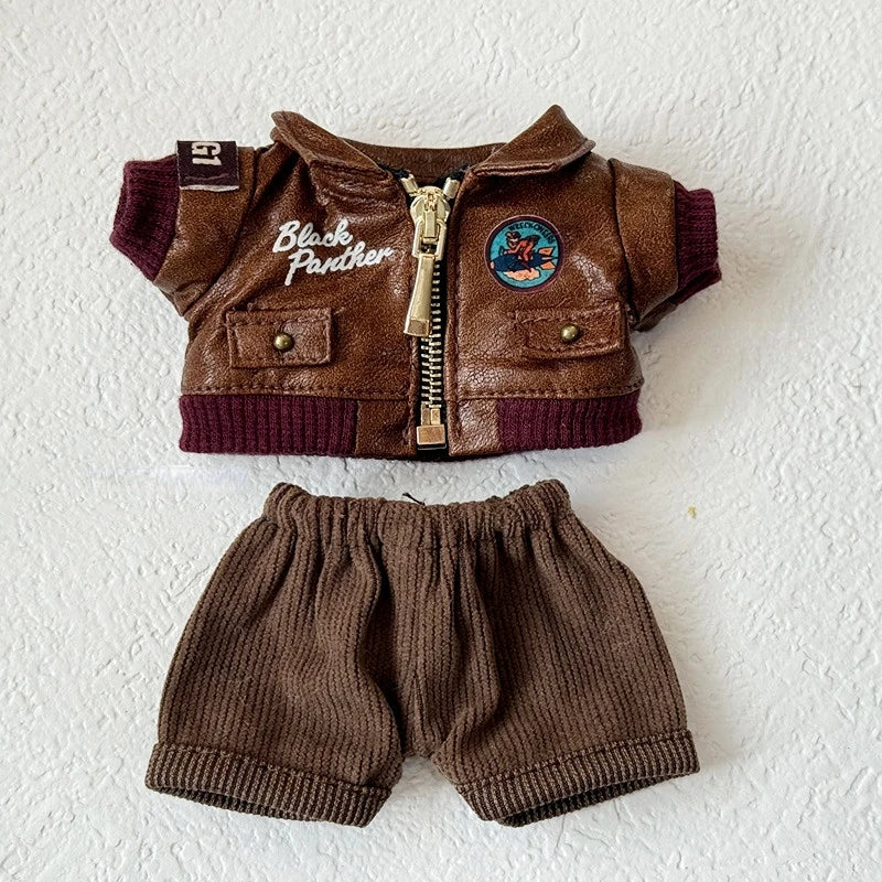 Labubu Retro Pilot Outfit Vintage Leather Jacket Aviator Headset Camera For 15/17cm 1st/2nd/3rd Gen Dolls