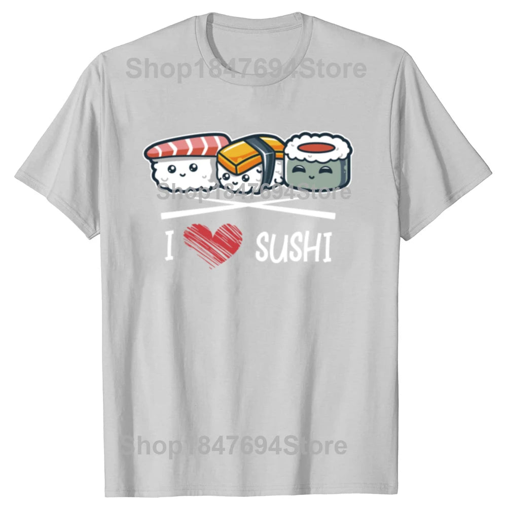 Funny I Love Japanese Sushi Chopsticks 100% Cotton T-shirts Men Women's Fashion Casual Tshirt Loose Oversized Streetwear T Shirt