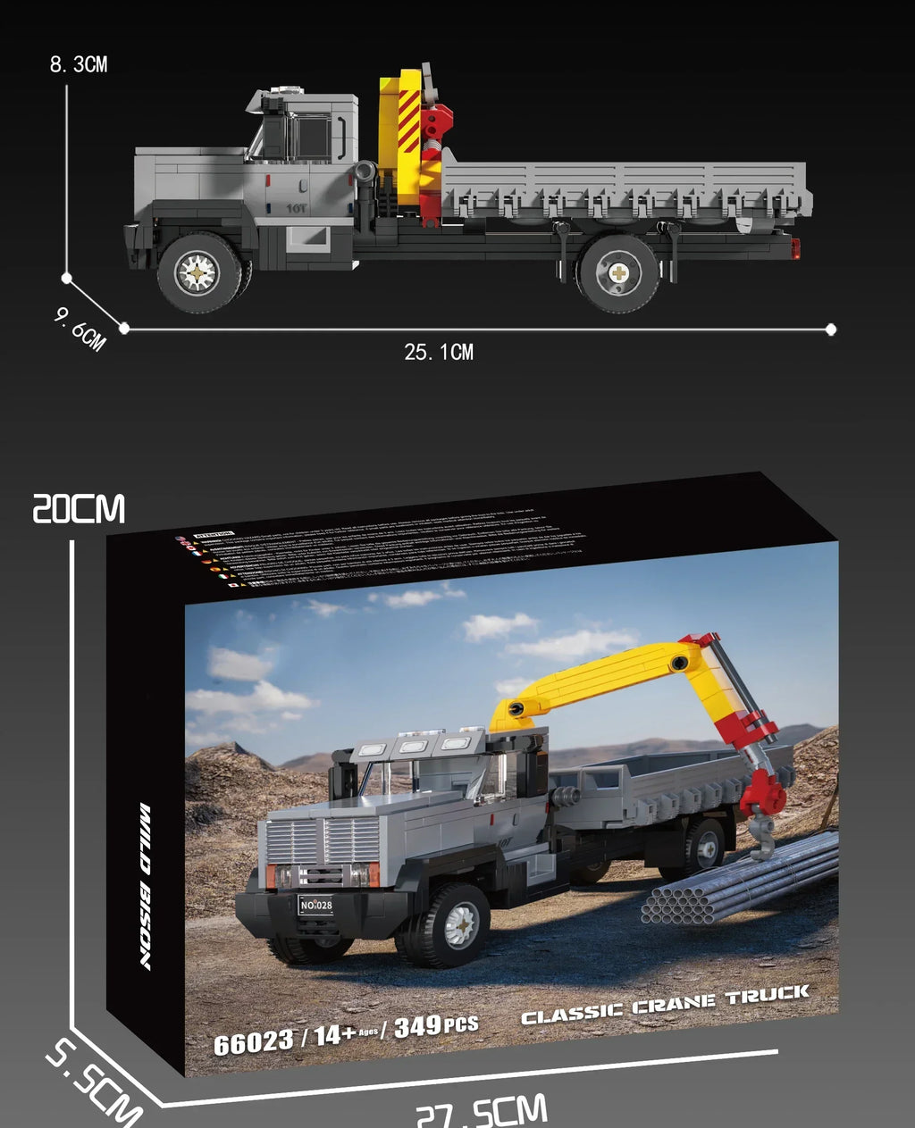 349PCS Crane Truck Truck-Mounted Crane MOC Building Blocks Engineering Vehicle Truck Transport Car Model Bricks Toys Gifts 66023