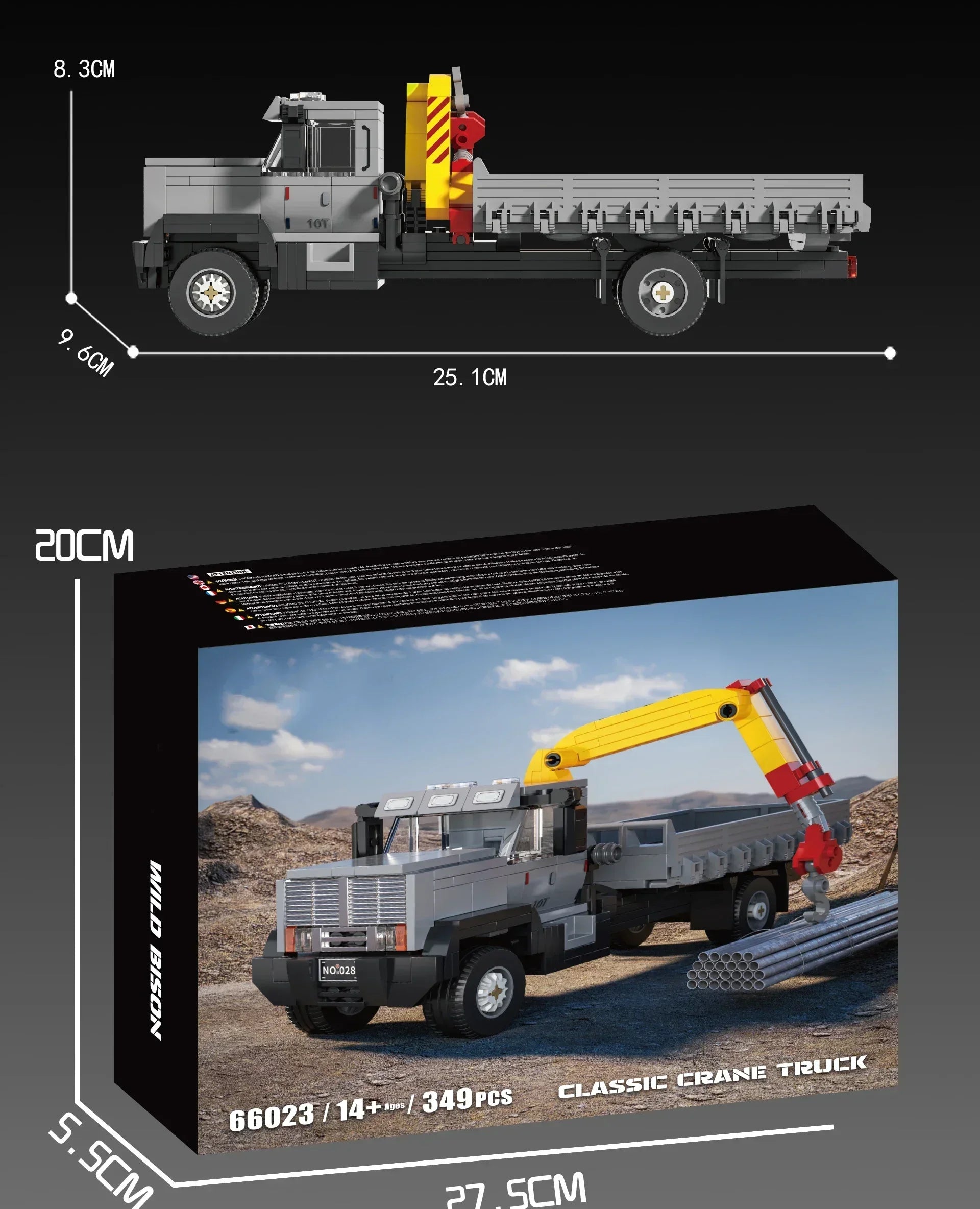 349PCS Crane Truck Truck-Mounted Crane MOC Building Blocks Engineering Vehicle Truck Transport Car Model Bricks Toys Gifts 66023