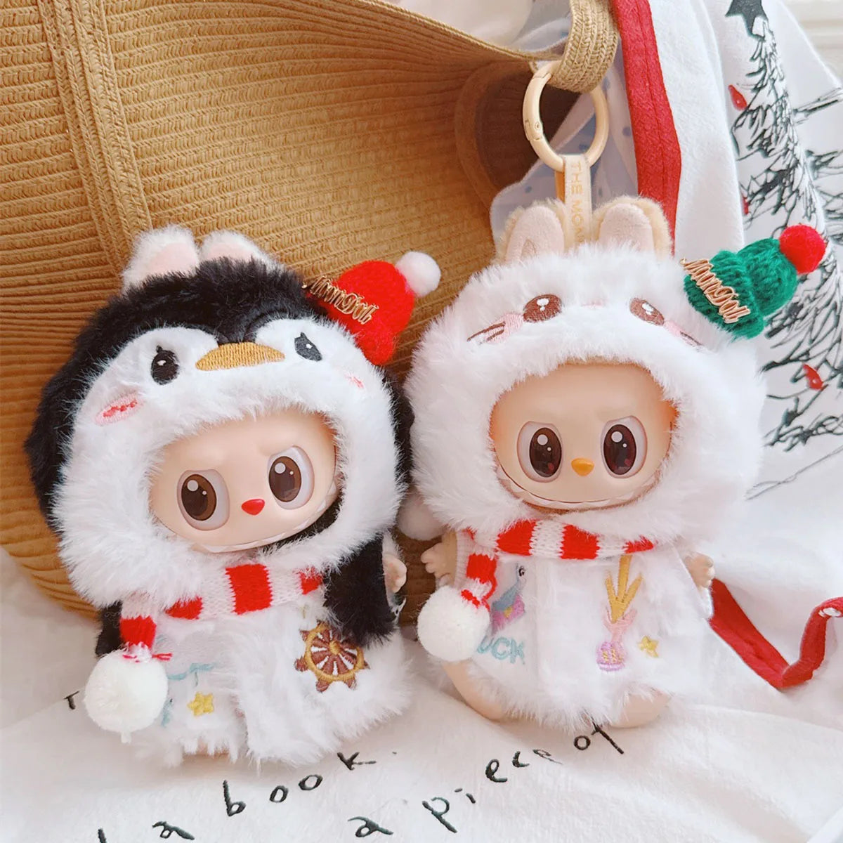 Cute Cartoon Jumpsuit Clothes For Labubu Christmas Clothes Elk Penguin Hooded Cape Dolls Accessories