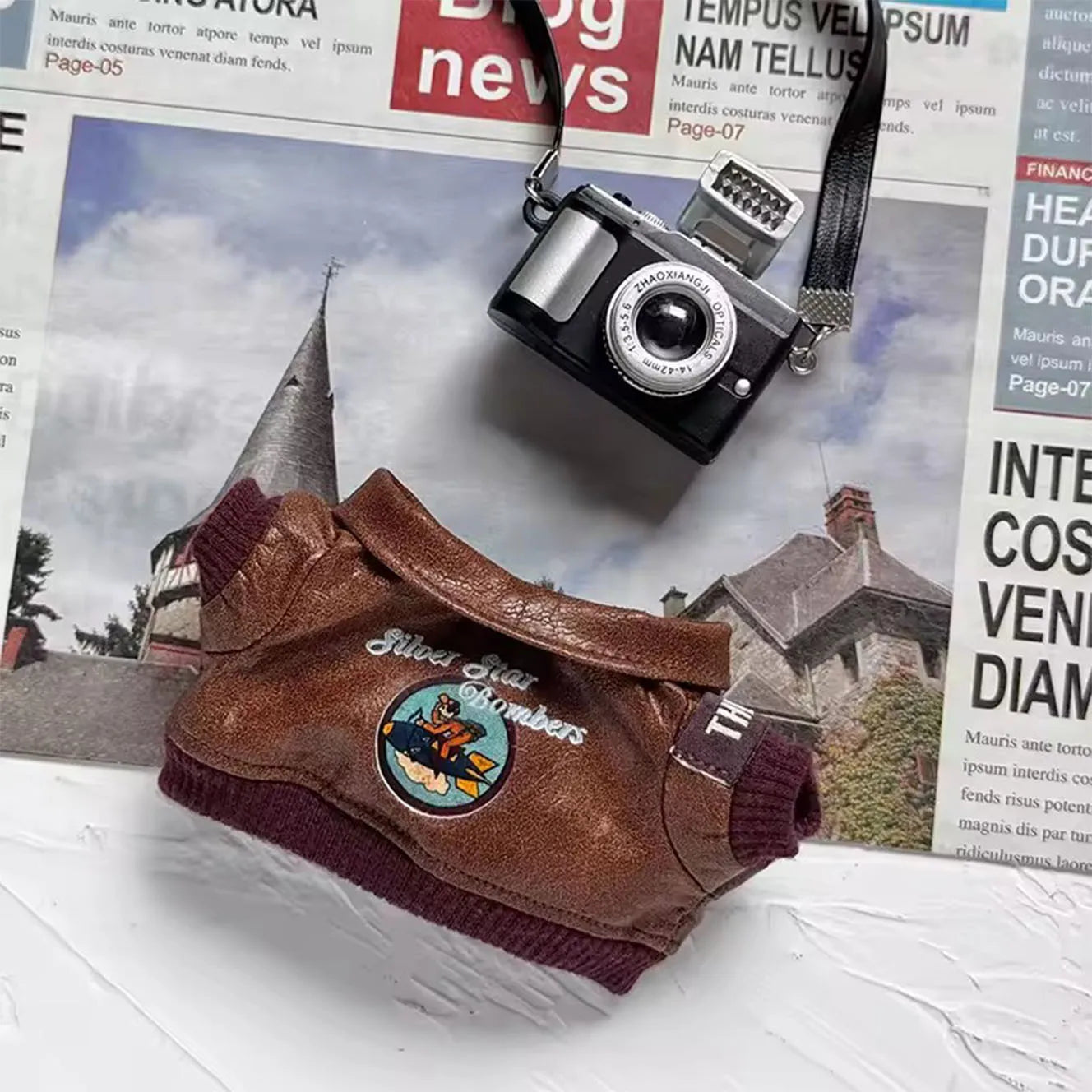 Brown Retro Flying Jacket Fashion Doll Clothes Set for 17cm Labubu Doll - Accessory Gift Item