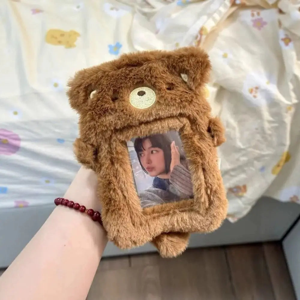 Multifunctional Photocard Case Bear/Rabbit/Chick Cute Photo Card Holder Cartoon Plush Bus Door Cards Sleeve School Office