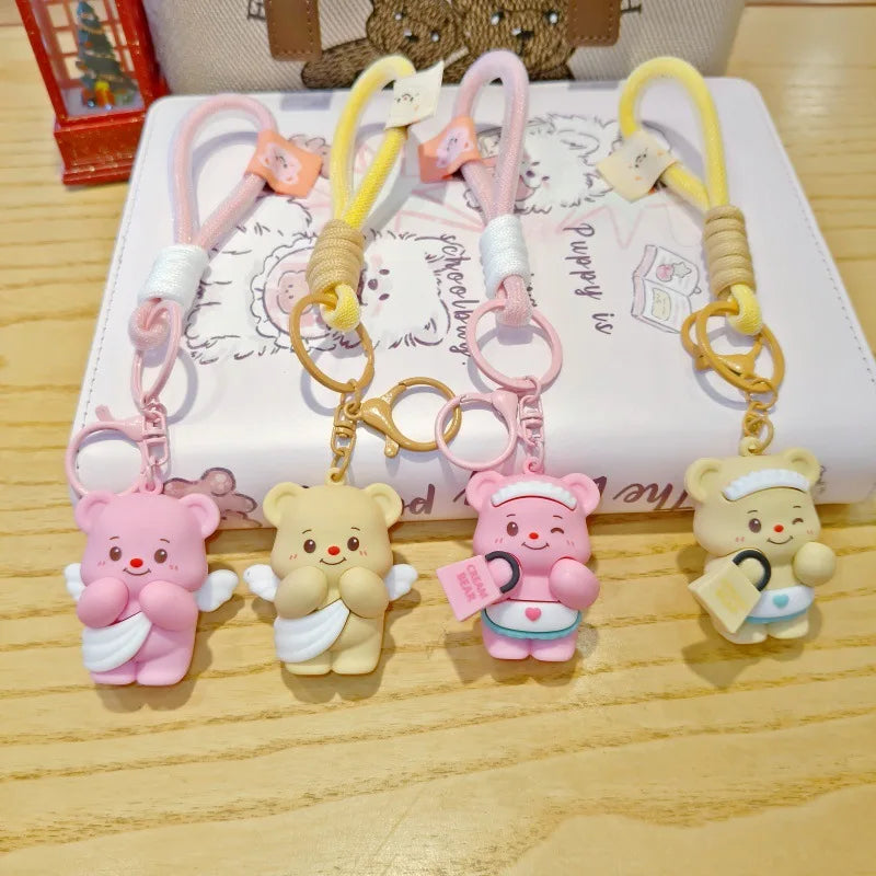 Cute Butter Bear Cartoon Keychain Schoolbag Pendant for Girls Couple Matching Bear Keychain Gift