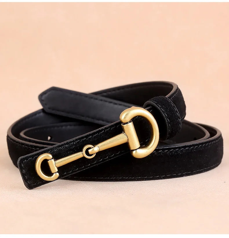 Cowhide Strap Suede Girl Belt Simple Casual Thin Belt Horseshoe Buckle Versatile Belt Belts for Women Luxury Designer Brand