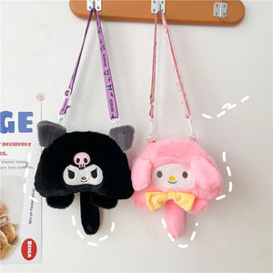 Sanrio Children Stuffed Messenger Bag Cute Cartoon Kuromi Hello Kitty Cinnamoroll Stuffed Single Shoulder Bags Messenger Bags