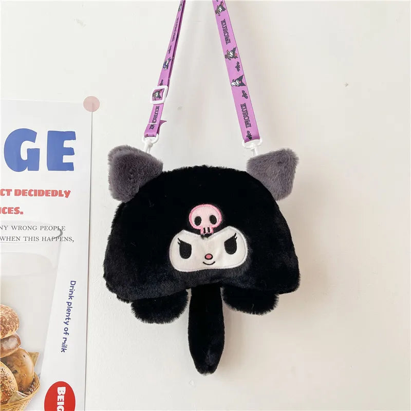 Sanrio Children Stuffed Messenger Bag Cute Cartoon Kuromi Hello Kitty Cinnamoroll Stuffed Single Shoulder Bags Messenger Bags
