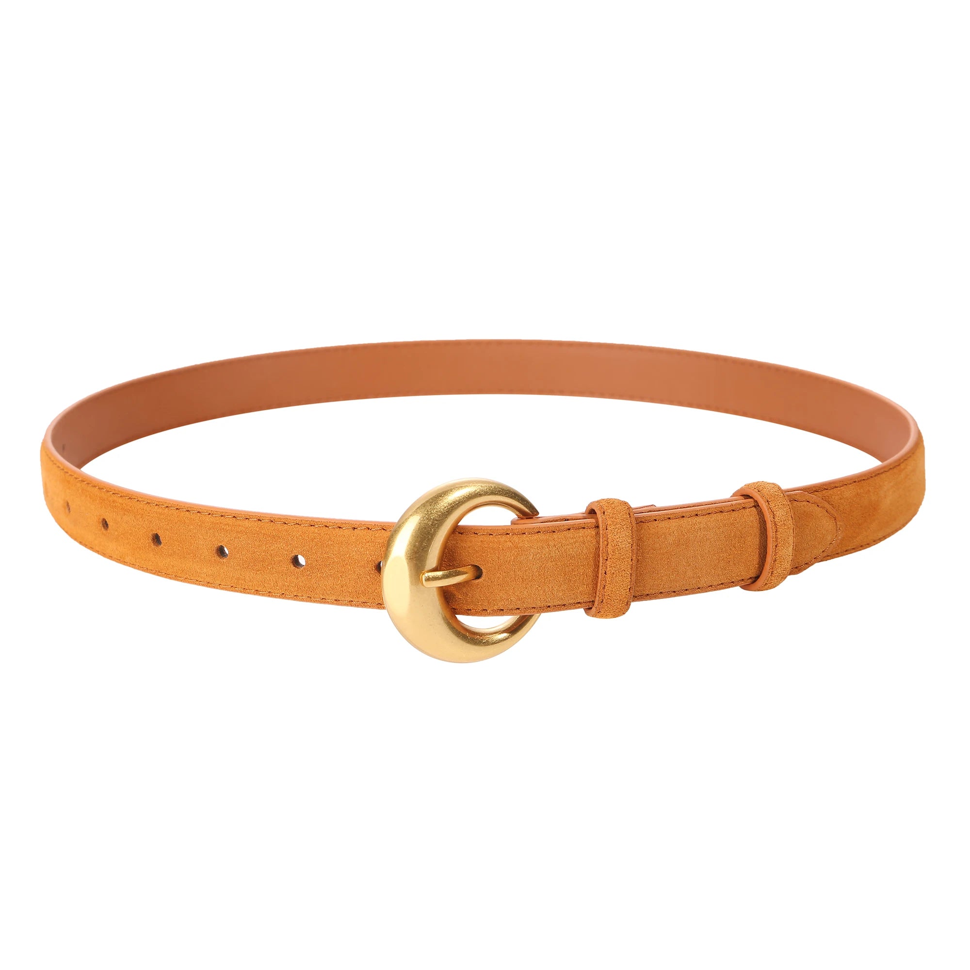 Premium Genuine Leather & Suede Women's Belt - Gold Round Pin Buckle Vintage Waistband for Jeans Dress Casual