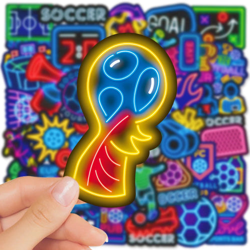 10/30/50pcs Cute Neon Style Football Stickers Soccer Game Cartoon Decals DIY Phone Laptop Luggage Skateboard Bike Graffiti Toys