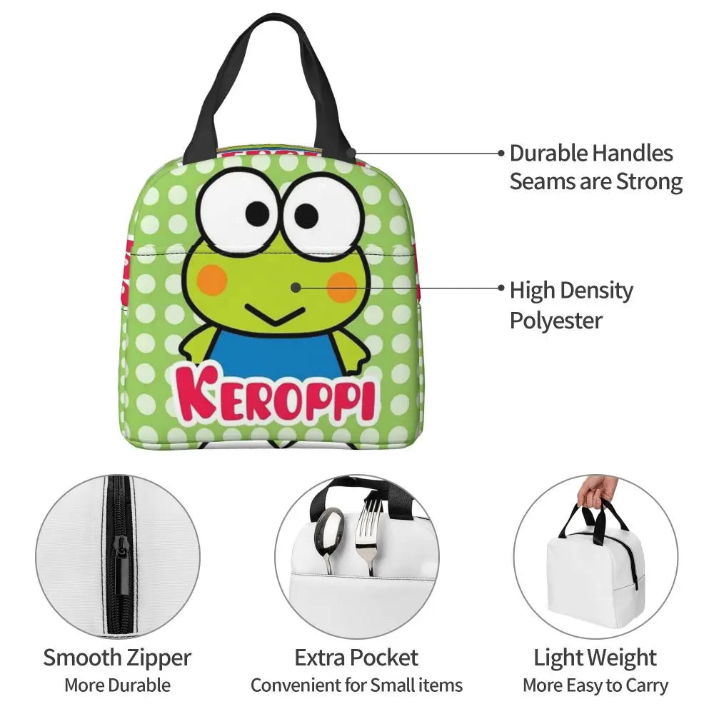 Custom Keroppi Big-eyed Frog Insulated Lunch Tote Bag for Women Portable Thermal Cooler Bento Box School