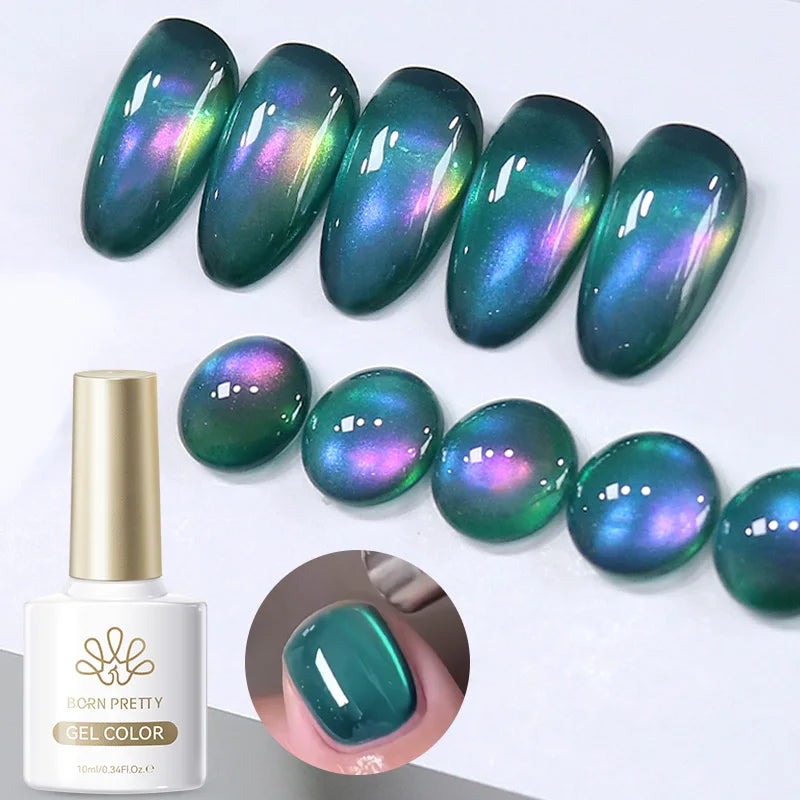 BORN PRETTY 10ml Mint Soda Glass Bead Cat Magnetic Gel Christmas Green Glitter Soak Off UV Gel Nail Art Varnish Manicure