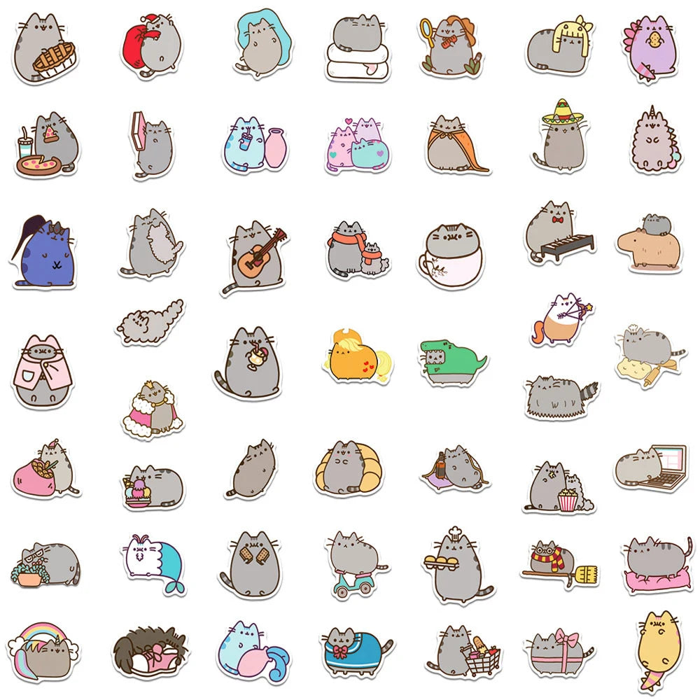 10/30/50pcs Funny Cartoon Grey Fat Cat Stickers Cute Animals Decals for Kids Toy Stationery Suitcase Phone Graffiti Sticker Pack