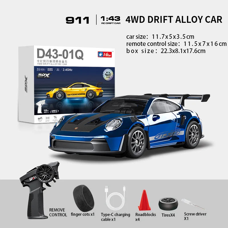 Macro Star D43 Full Proportion Remote Control Drift Car 1:43 Scale Alloy Gyro Four-Wheel Drive Flat Run Luminous Toy Model