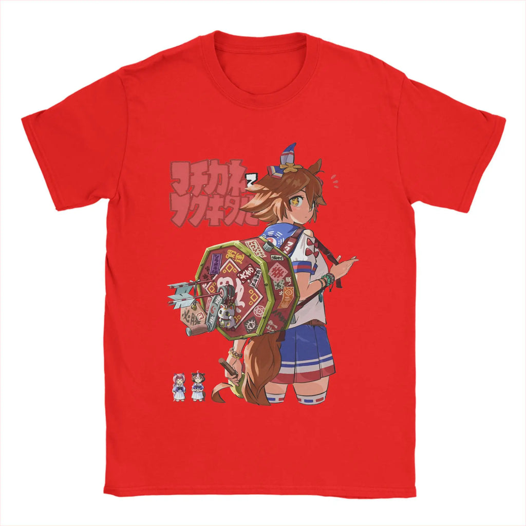تيشيرتات Beach Uma Musume Pretty Derby Amine المبتكرة من القطن الخالص للرجال، تيشيرتات قصيرة الأكمام مطبوعة بشكل جمالي