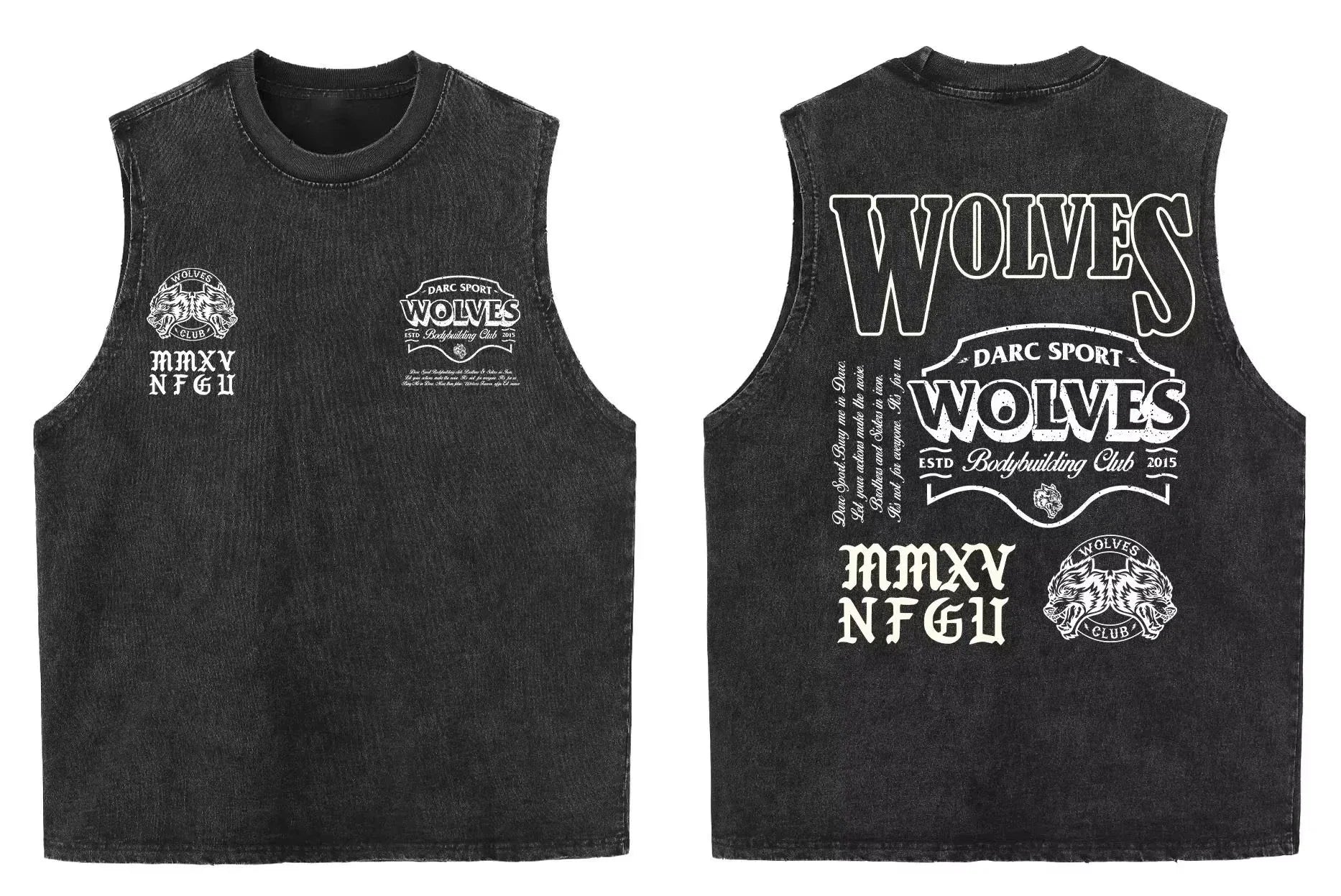 2025 summer American vintage Washed men's T shirt Wolf Head Print Tank Top Gym Fitness Sleeveless T shirt Exercise Vest Women