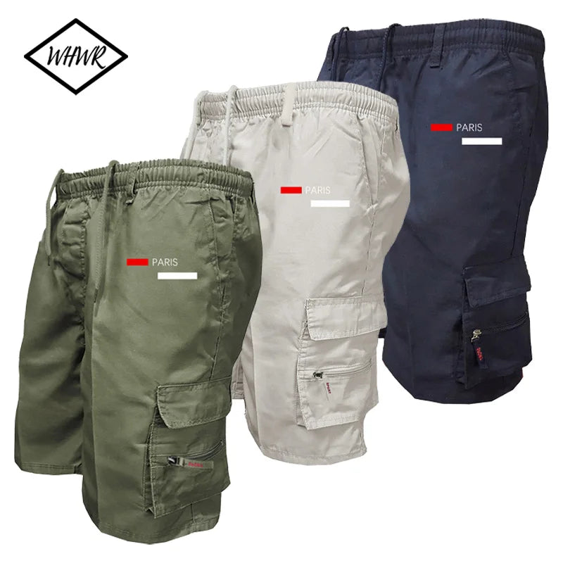 Paris Printed Casual Work Shorts Men's Multi-pocket Loose Drawstring Cargo Shorts Outdoor Sports Short Pants for Men Streetwear