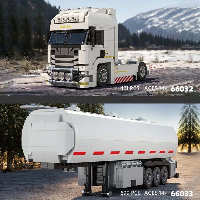 European&American Truck Head Building Blocks MOC Connectable Container Trailer Model Bricks Educational Toys For kids Gifts