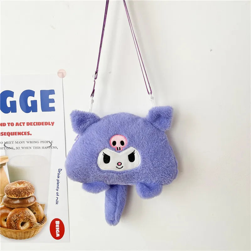 Sanrio Children Stuffed Messenger Bag Cute Cartoon Kuromi Hello Kitty Cinnamoroll Stuffed Single Shoulder Bags Messenger Bags