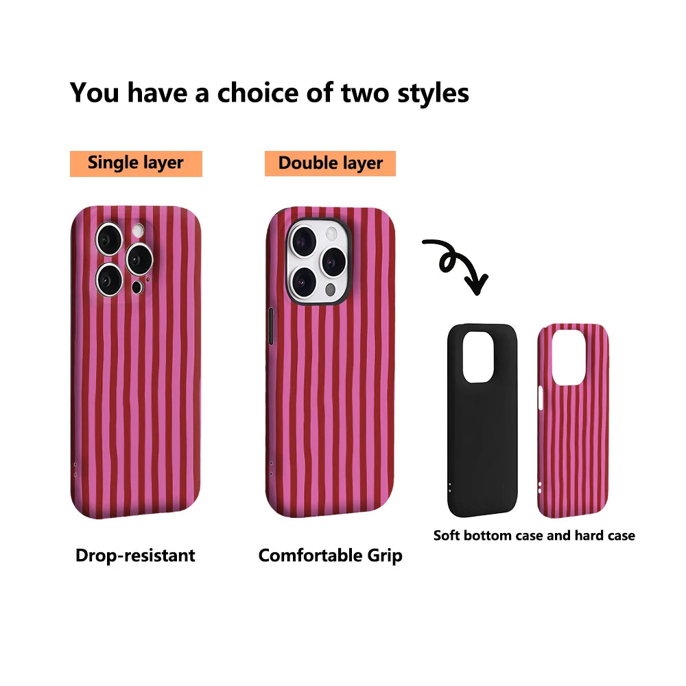 Pink & Red Striped IPhone17 Must-Haves Phone Case for IPhone 17 16 15 14 13 12 11 Pro Max Plus Double-layer Back Cover