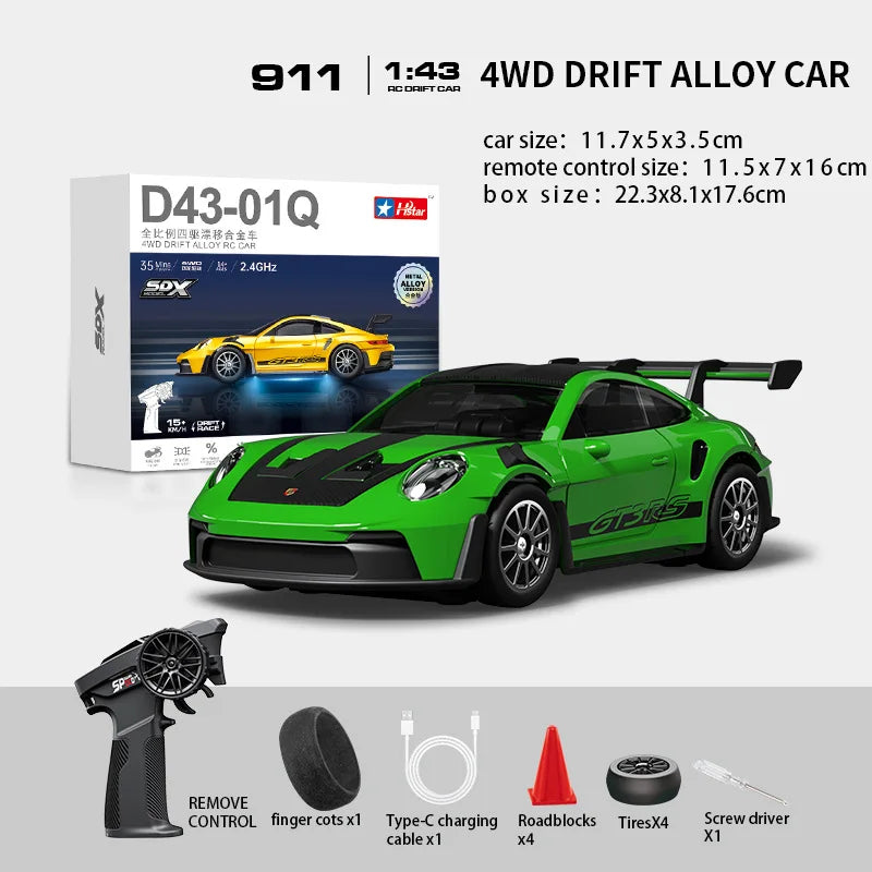 Macro Star D43 Full Proportion Remote Control Drift Car 1:43 Scale Alloy Gyro Four-Wheel Drive Flat Run Luminous Toy Model