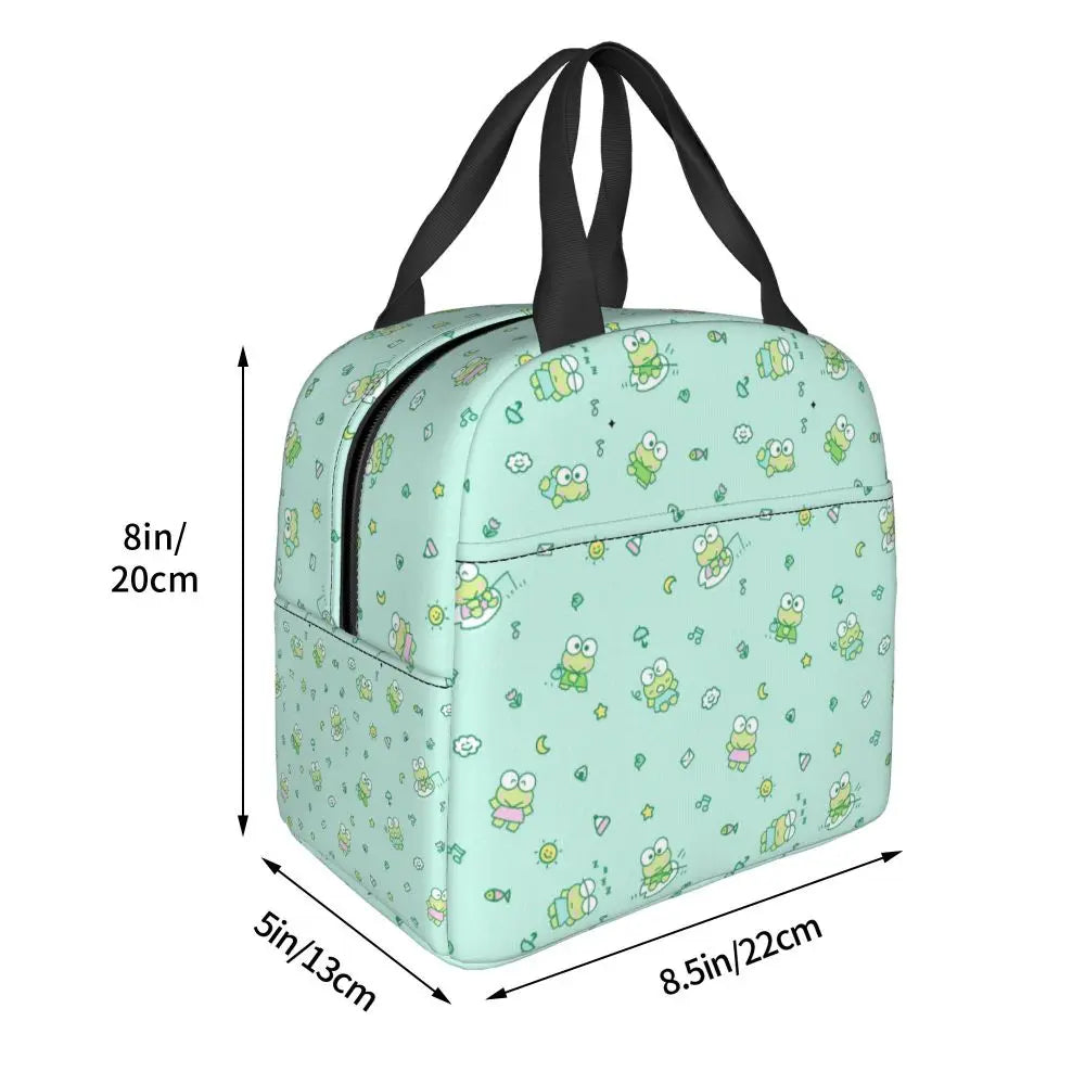 Custom Keroppi Big-eyed Frog Insulated Lunch Tote Bag for Women Portable Thermal Cooler Bento Box School