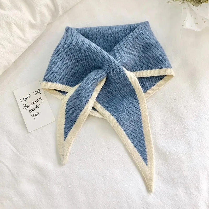 Women's Winter Scarfs Korean Version Autumn and Winter Knitted Warm Scarf Cute Sweet Crossed Triangular Scarfs
