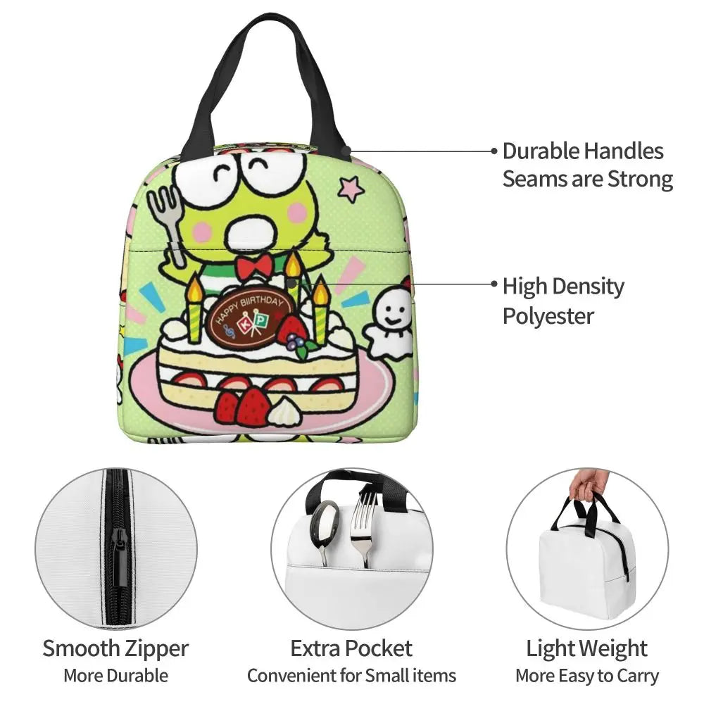 Custom Keroppi Big-eyed Frog Insulated Lunch Tote Bag for Women Portable Thermal Cooler Bento Box School