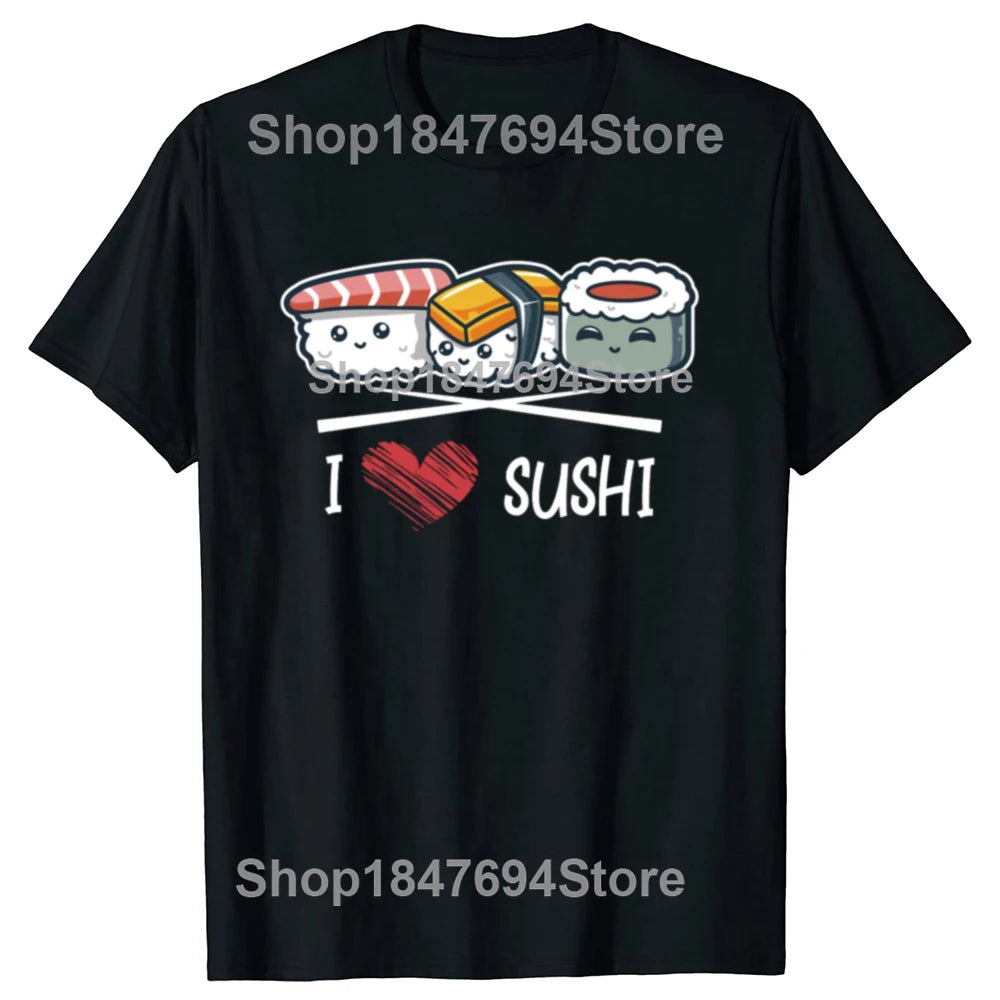 Funny I Love Japanese Sushi Chopsticks 100% Cotton T-shirts Men Women's Fashion Casual Tshirt Loose Oversized Streetwear T Shirt