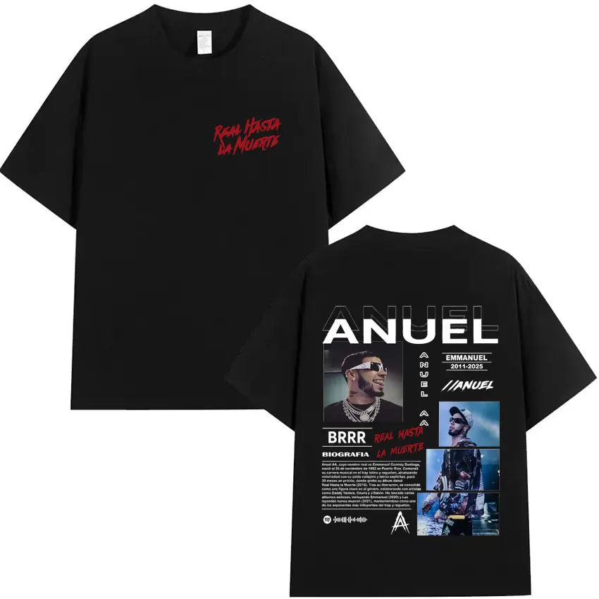 Rapper Anuel AA Music Album Hot Sale Tshirt Men's Clothing Fashion T Shirts Tide Oversized Cotton Sports Cozy Casual Tee Shirts