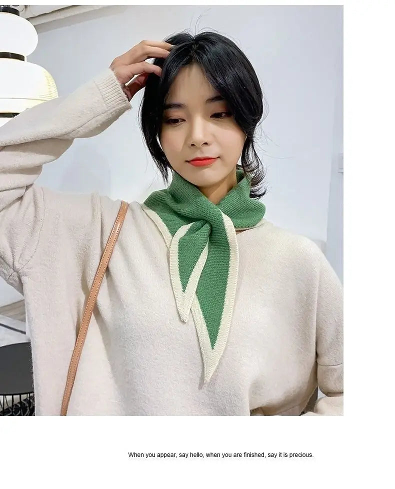 Women's Winter Scarfs Korean Version Autumn and Winter Knitted Warm Scarf Cute Sweet Crossed Triangular Scarfs