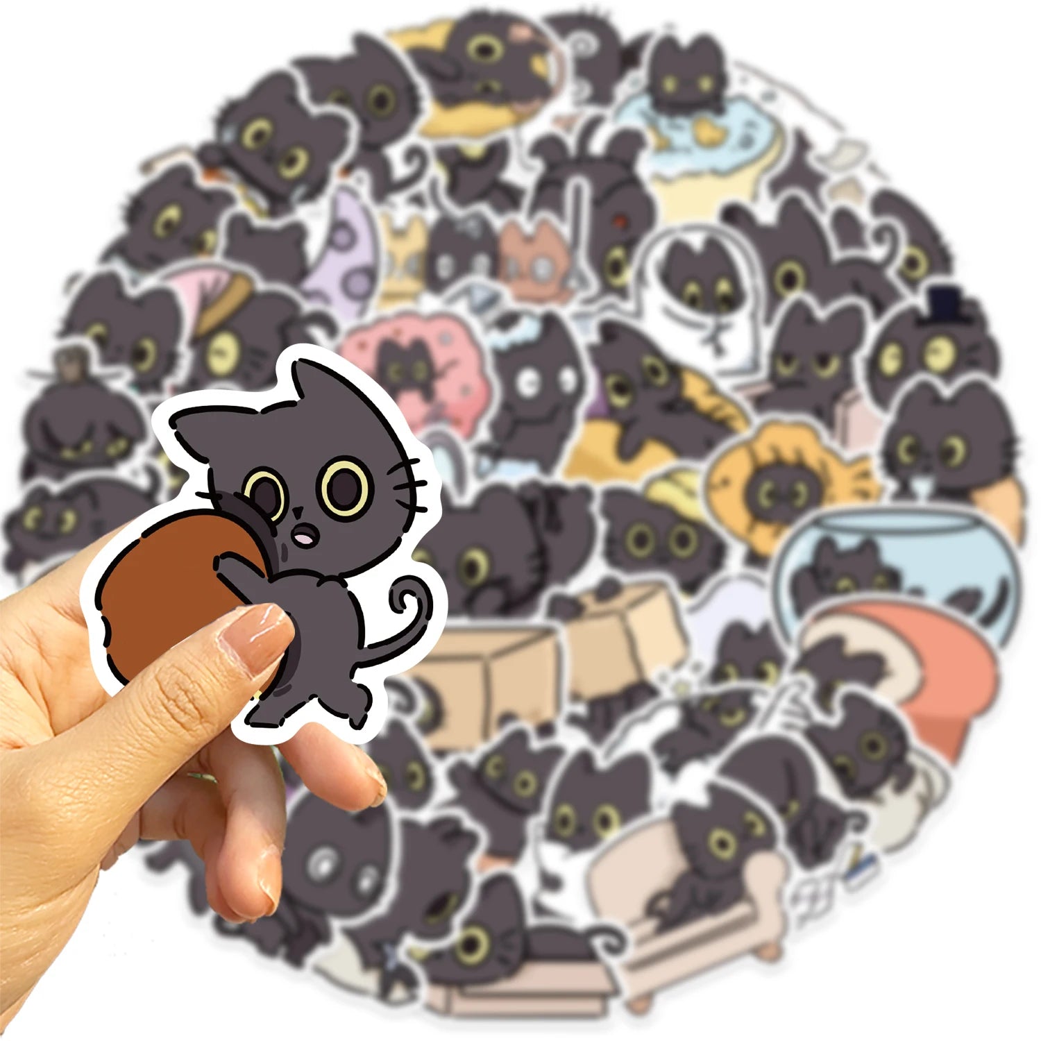 50PCS Naughty Little Black Cat Sticker Graffiti Decoration Laptop Luggage Phone Skateboard Waterproof DIY Sticker