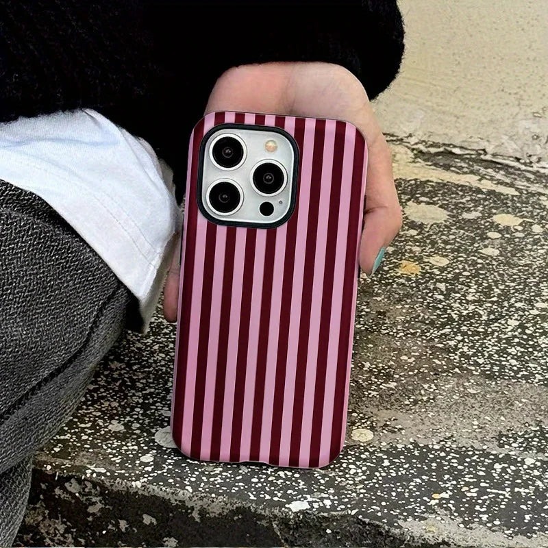 Fashion Pink Black Stripe Phone Case for iPhone 17 16 15 14 13 12 11 X XS XR 7 8 Air Pro Max Plus Luxury Double-layer Back Cover