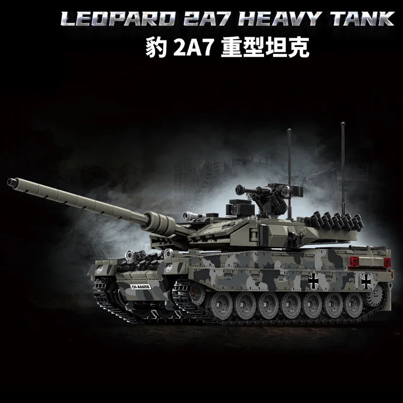 World War 2 WW2 Army Military Soldiers SWAT Leopard 2A7 Main Battle Tank Assemble Building Blocks Bricks Children's Toys Gift