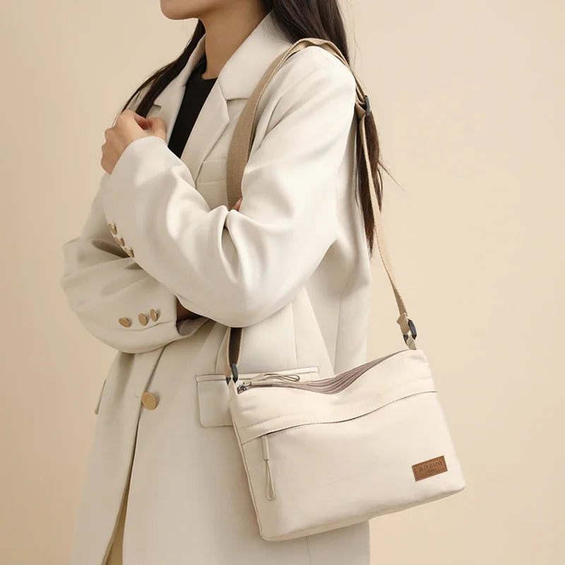 3 Main Pockets High Capacity Shoulder Crossbody Bag for Women Multi-pocket Purse Canvas Handbag Suitable for Mothers Shopping