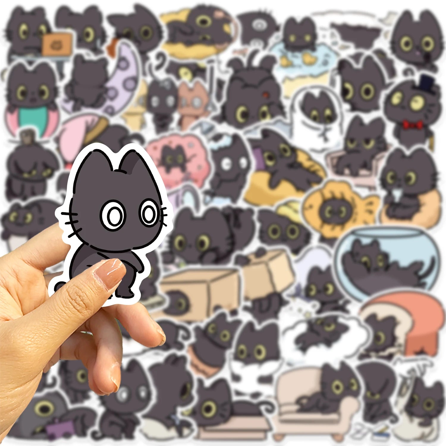 50pcs Naughty Little Black Cat Sticker Graffiti Decoration Laptop Luggage Phone Skateboard Waterproof DIY Sticker