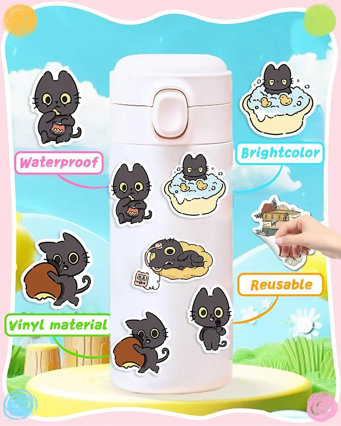 50PCS Naughty Little Black Cat Sticker Graffiti Decoration Laptop Luggage Phone Skateboard Waterproof DIY Sticker