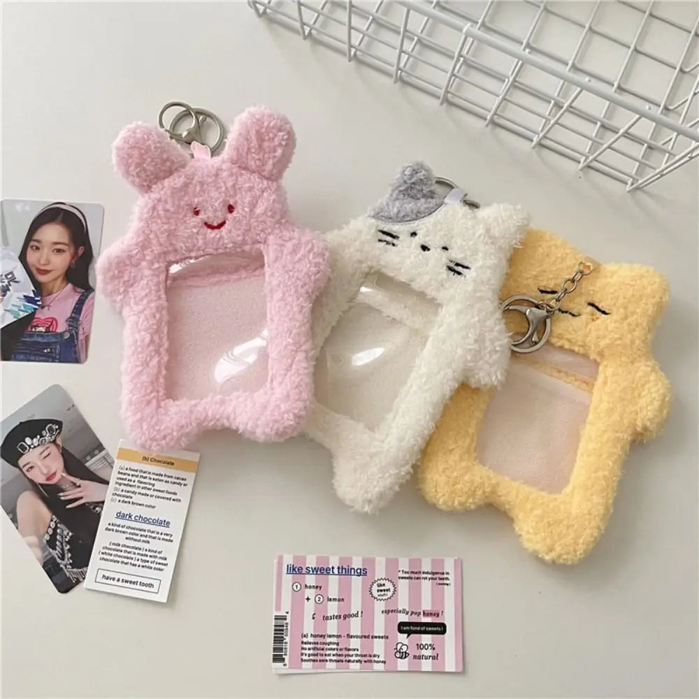 Cute Plush Photocard Case Cartoon Bag Keychain Photo Card Holder Idol Photos Protective Cover Student Card Holder