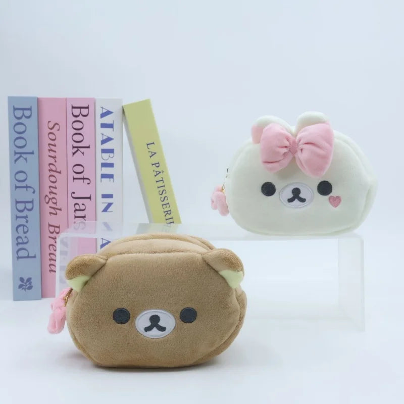 NEW Rilakkuma Girl Bowknot Plush Makeup white Korilakkuma bear Plushes Cosmetic Storage Bag Large Capacity Organizer Handbags