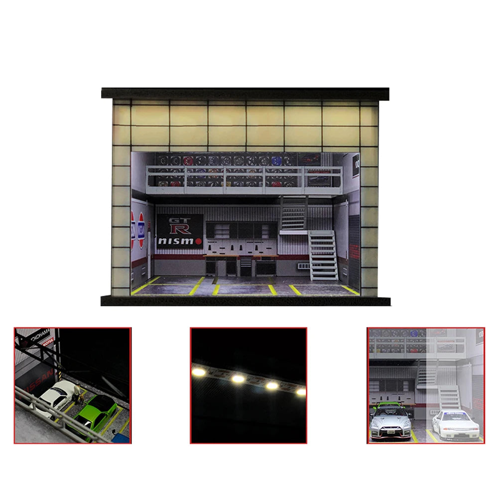 GFans NEW 1:64 Scale Diorama Car Garage Model Parking Lot for Display Gifts Scene Collection Display Car Assembly Scenes Toy